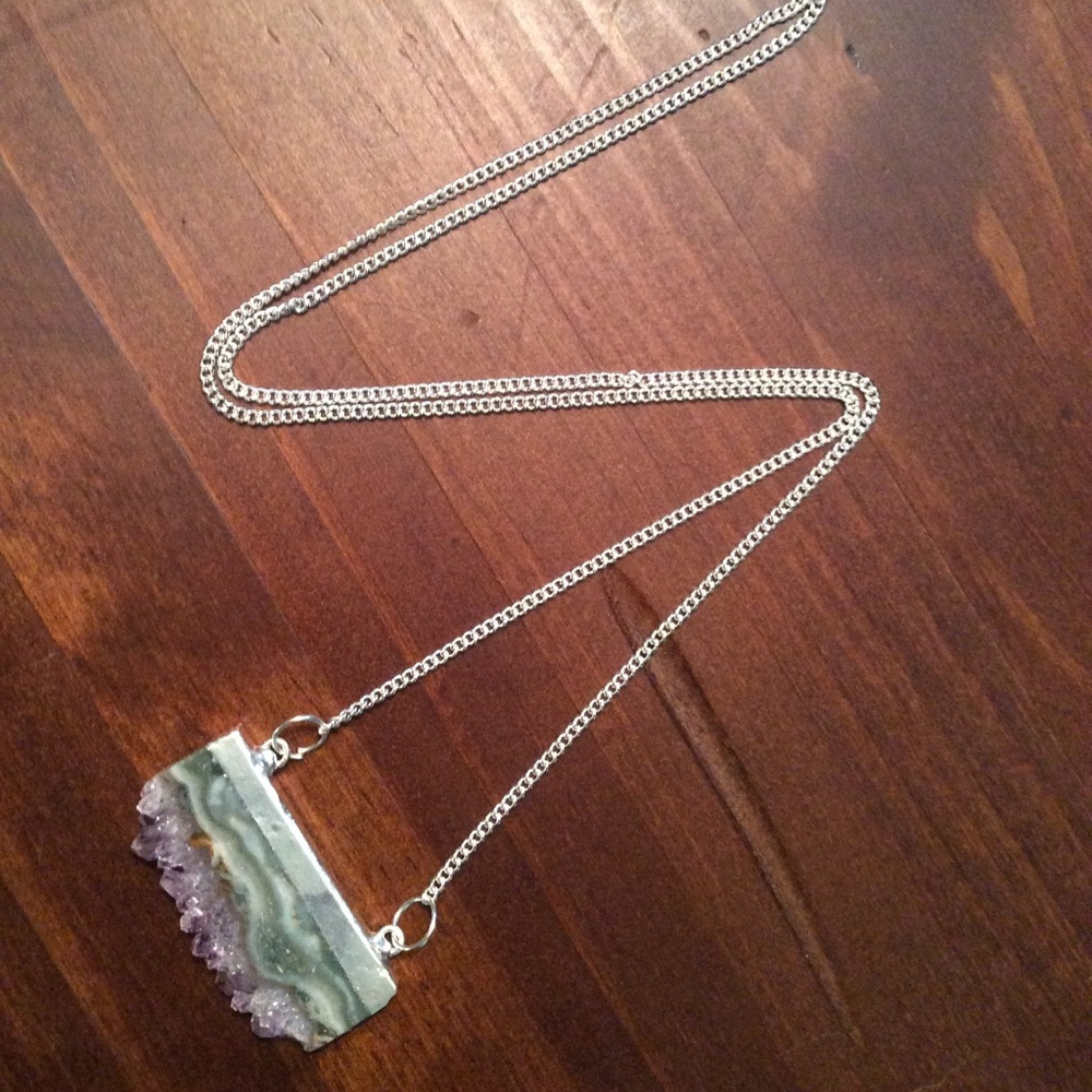 •silver amethyst slice pendant• - Picture 2 of 4